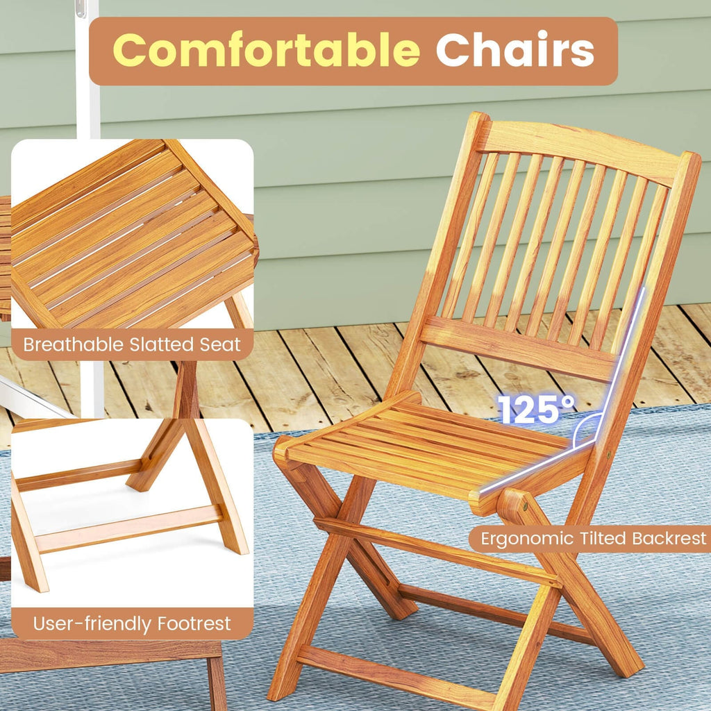 Ensemble bistrot de patio Costway 3 pièces en bois d'acacia avec table et chaises pliantes - Voir les détails