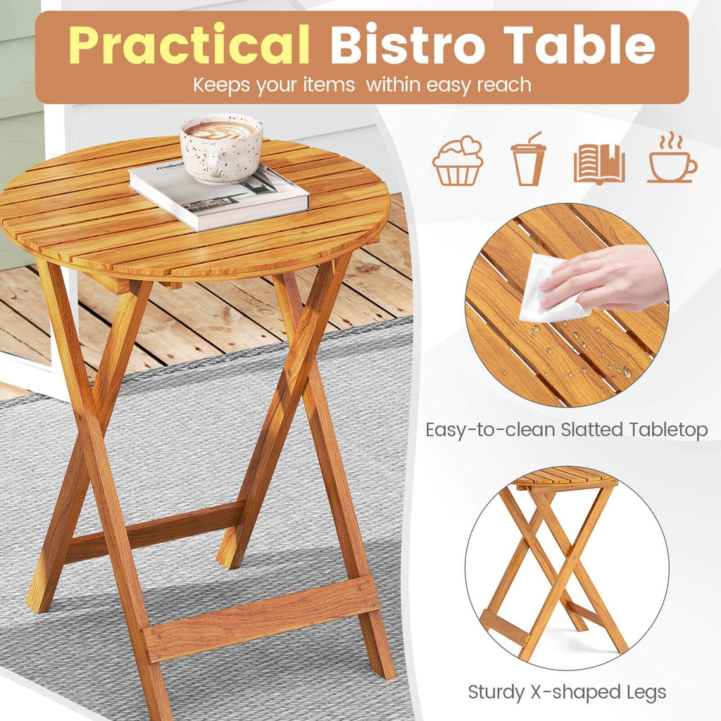 Ensemble bistrot de patio Costway 3 pièces en bois d'acacia avec table et chaises pliantes - Voir les détails