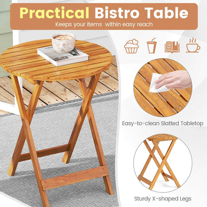 Ensemble bistrot de patio Costway 3 pièces en bois d'acacia avec table et chaises pliantes - Voir les détails
