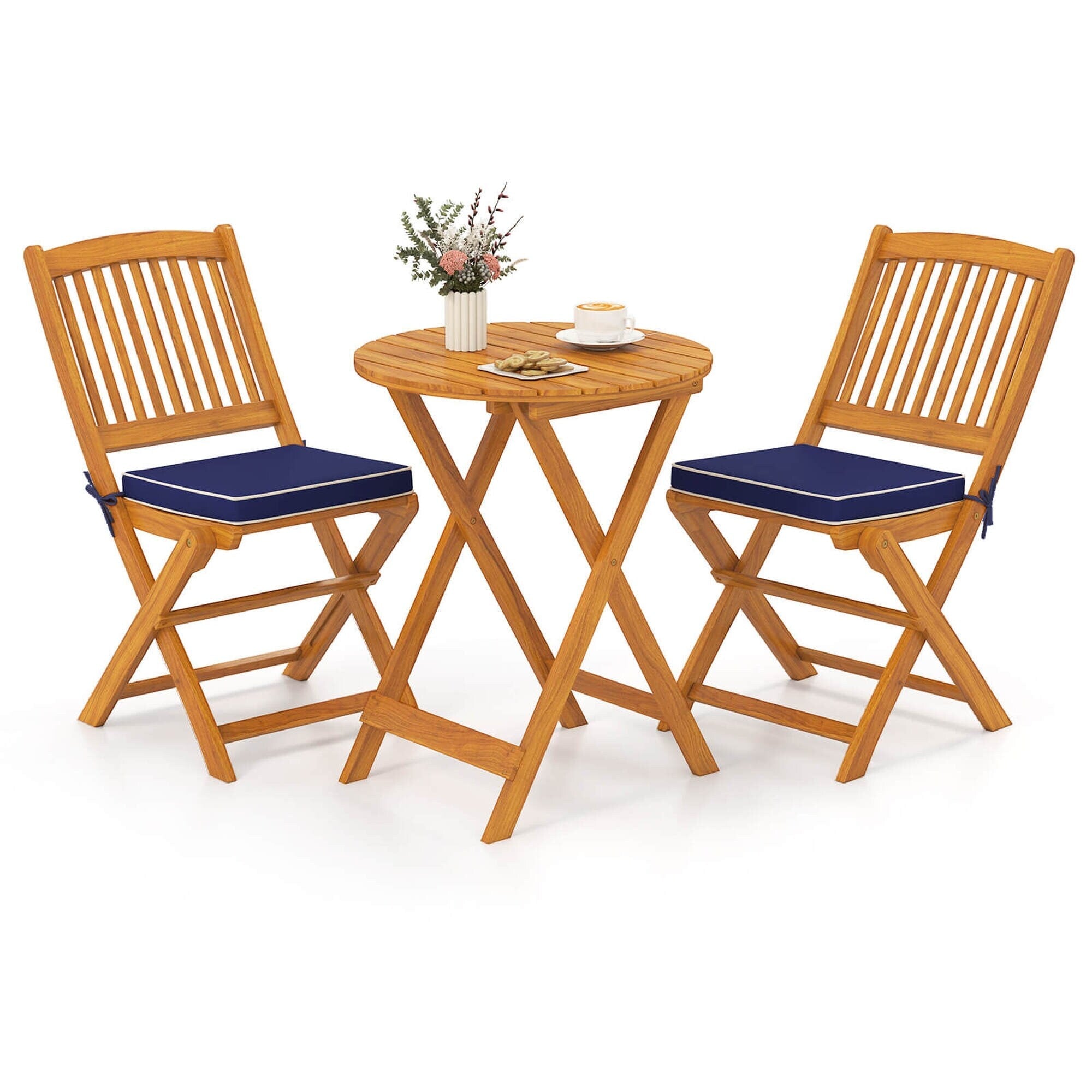 Ensemble bistrot de patio Costway 3 pièces en bois d'acacia avec table et chaises pliantes - Voir les détails
