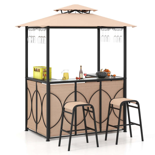 Ensemble de bar de patio Costway 3 pièces avec table de bar en verre trempé et métal - Voir les détails