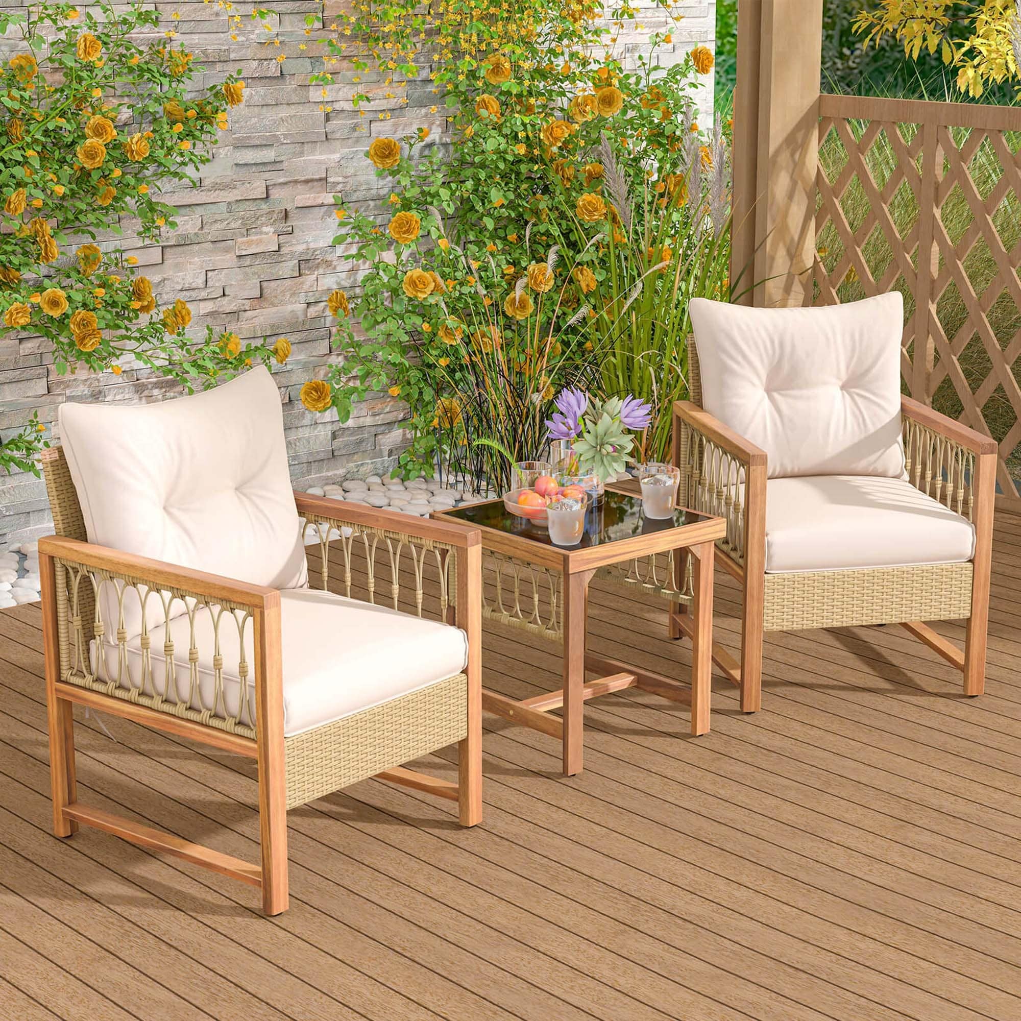Ensemble de meubles de jardin Costway 3 pièces en osier PE pour conversation - Voir les détails