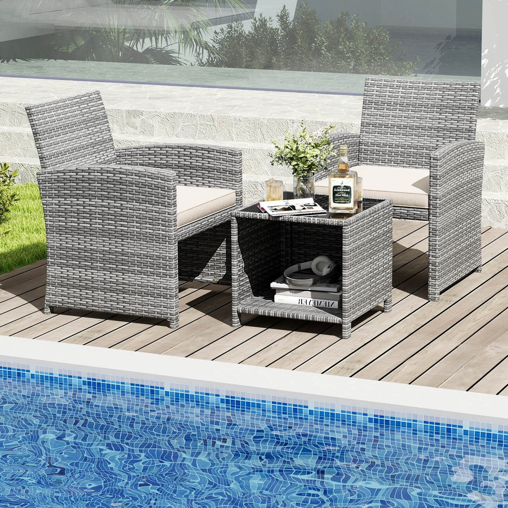 Ensemble de meubles de jardin Costway 3 pièces avec table basse en verre trempé et - Voir les détails
