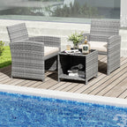 Ensemble de meubles de jardin Costway 3 pièces avec table basse en verre trempé et - Voir les détails