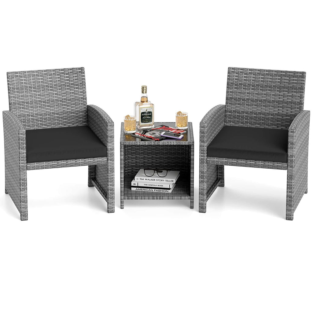 Ensemble de meubles de jardin Costway 3 pièces avec table basse en verre trempé et - Voir les détails