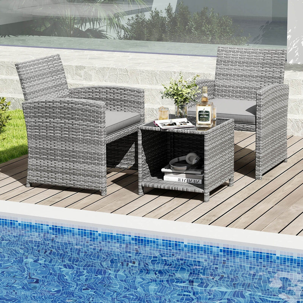 Ensemble de meubles de jardin Costway 3 pièces avec table basse en verre trempé et - Voir les détails