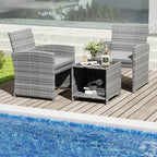 Ensemble de meubles de jardin Costway 3 pièces avec table basse en verre trempé et - Voir les détails