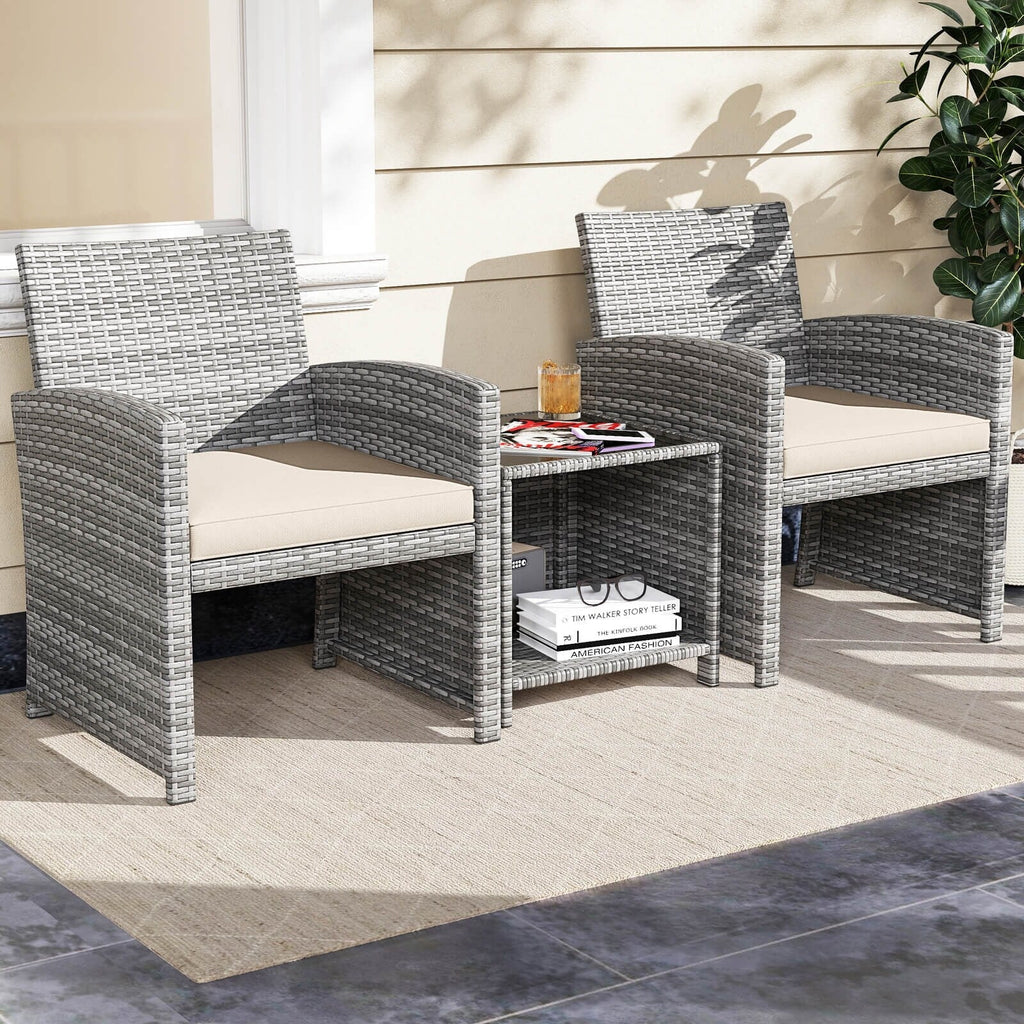 Ensemble de meubles de jardin Costway 3 pièces avec table basse en verre trempé et - Voir les détails