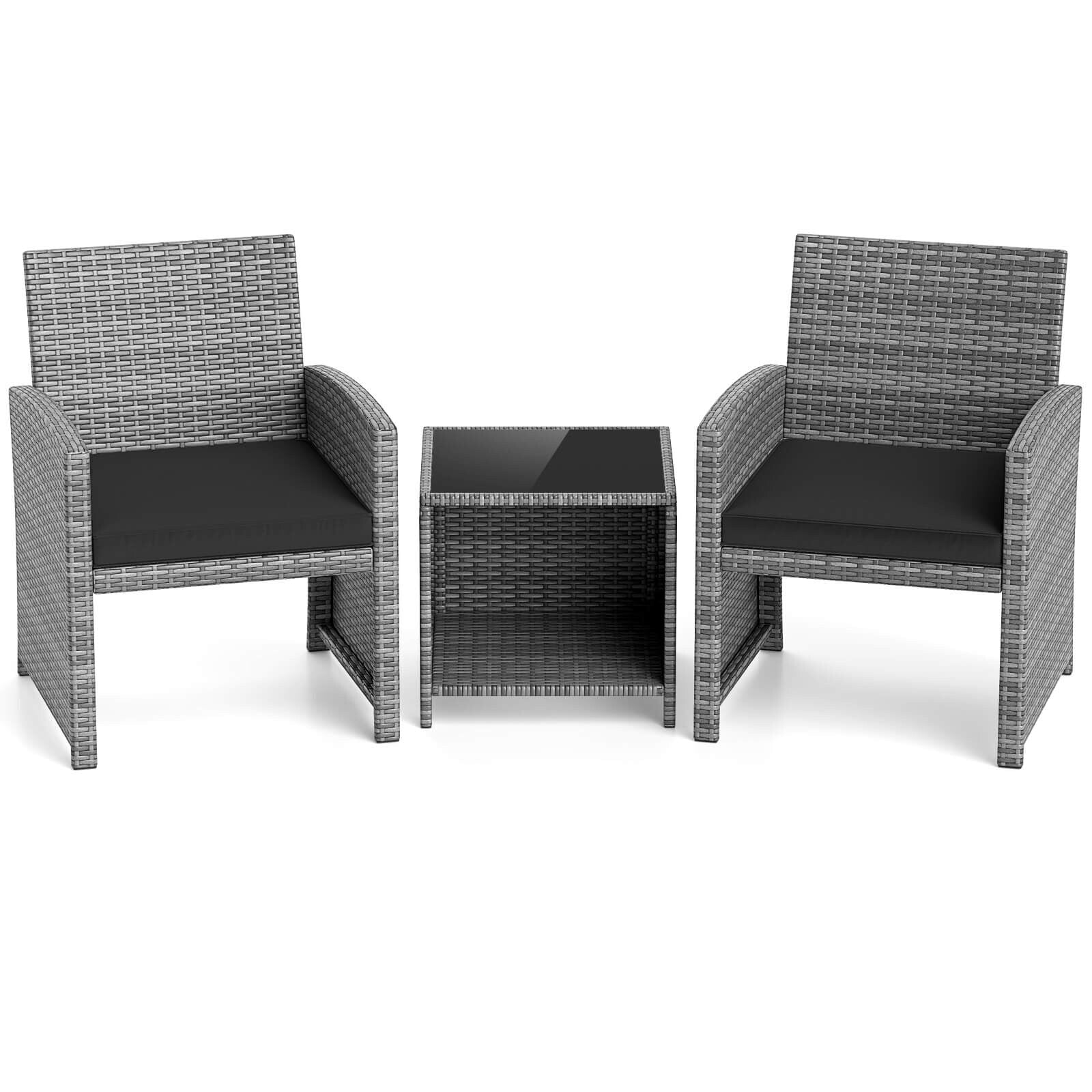 Ensemble de meubles de jardin Costway 3 pièces avec table basse en verre trempé et - Voir les détails