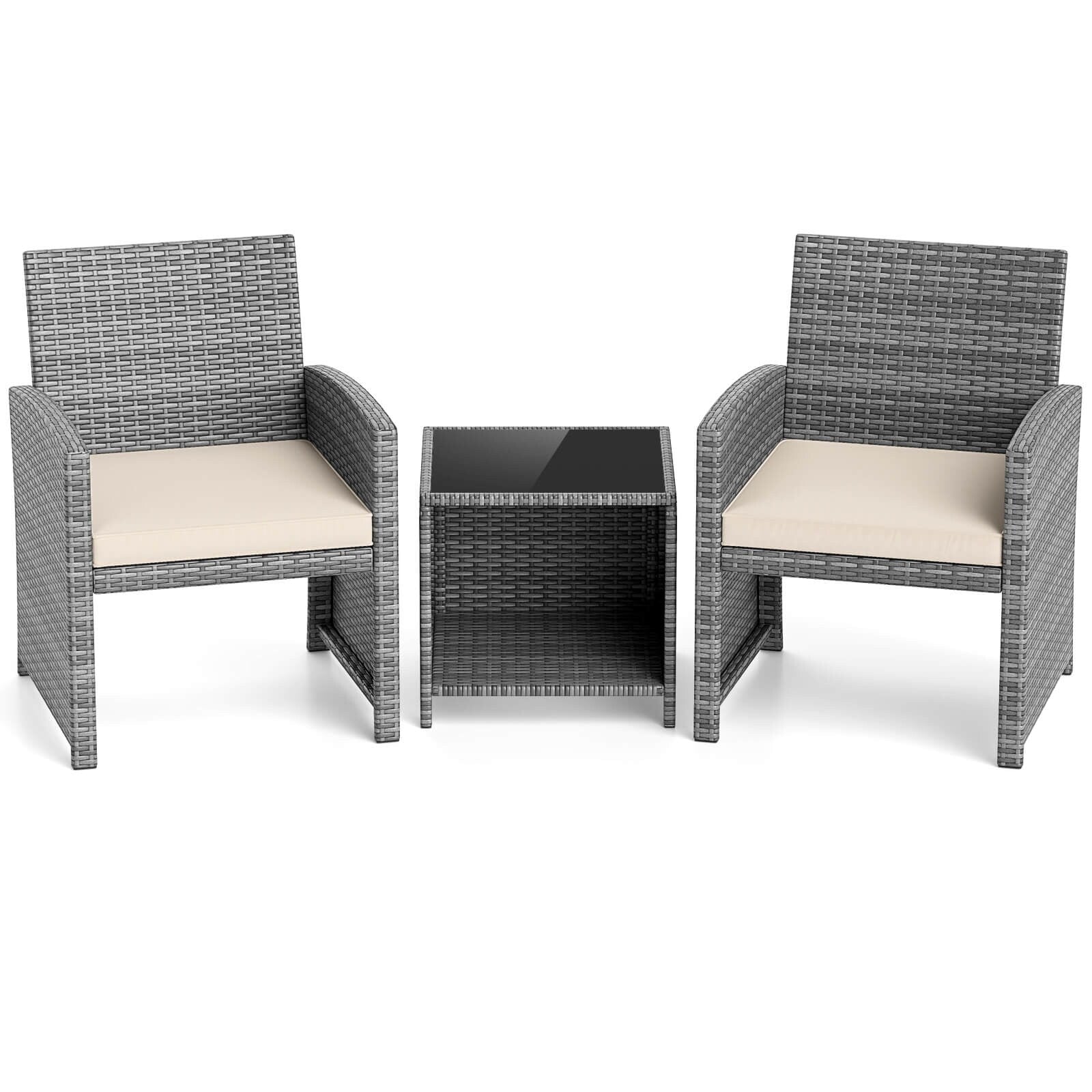 Ensemble de meubles de jardin Costway 3 pièces avec table basse en verre trempé et - Voir les détails