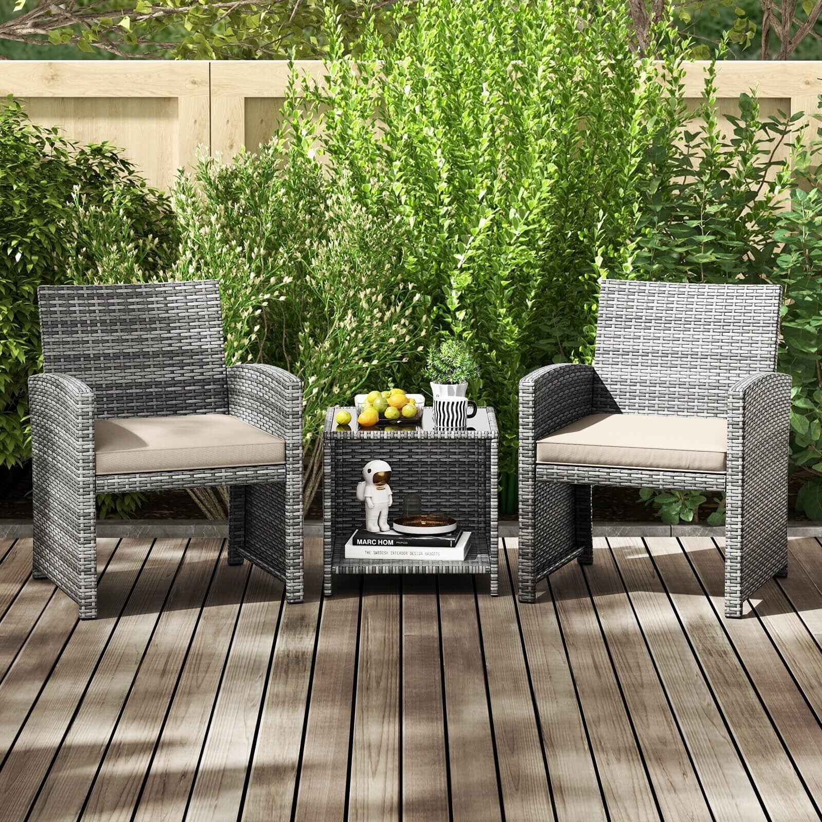 Ensemble de meubles de jardin Costway 3 pièces avec table basse en verre trempé et - Voir les détails