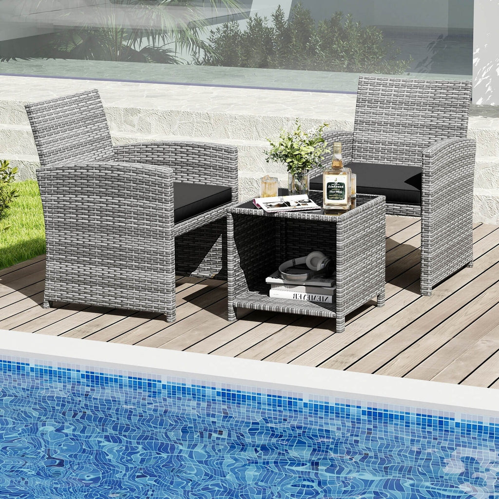 Ensemble de meubles de jardin Costway 3 pièces avec table basse en verre trempé et - Voir les détails