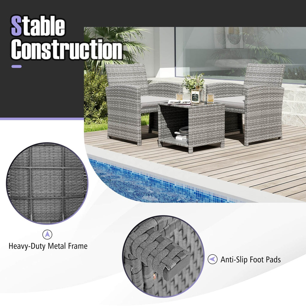 Ensemble de meubles de jardin Costway 3 pièces avec table basse en verre trempé et - Voir les détails