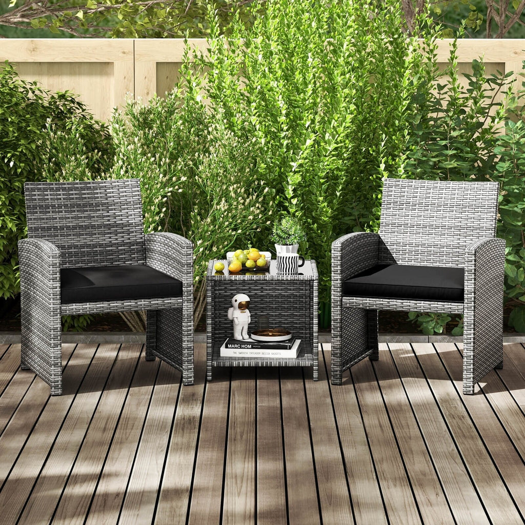 Ensemble de meubles de jardin Costway 3 pièces avec table basse en verre trempé et - Voir les détails