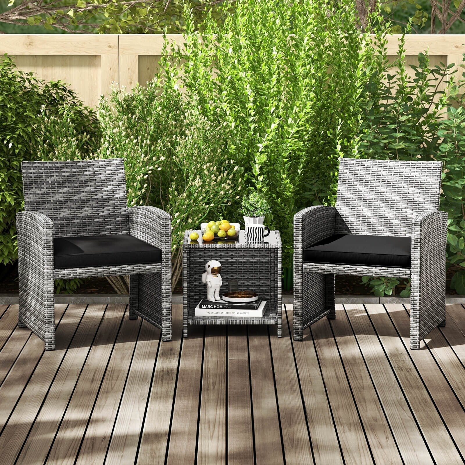 Ensemble de meubles de jardin Costway 3 pièces avec table basse en verre trempé et - Voir les détails
