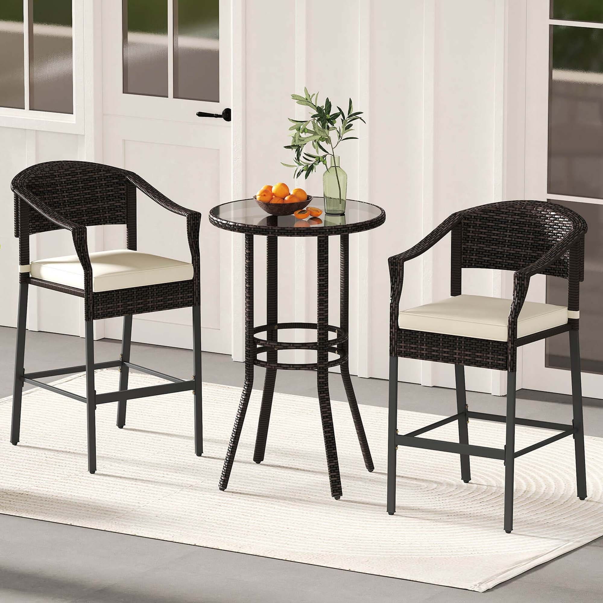 Ensemble de bar en rotin Costway 3 pièces avec fauteuils en osier et table ronde - Voir les détails