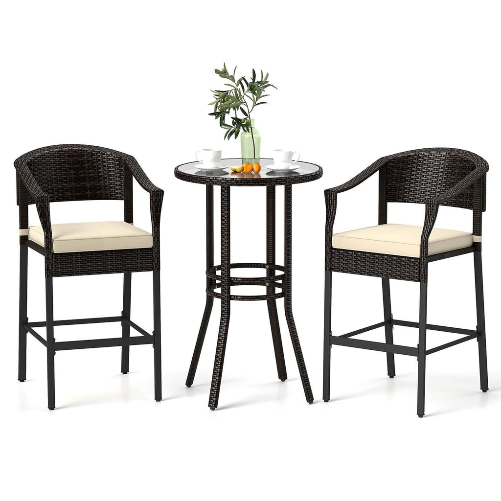 Ensemble de bar en rotin Costway 3 pièces avec fauteuils en osier et table ronde - Voir les détails