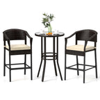 Ensemble de bar en rotin Costway 3 pièces avec fauteuils en osier et table ronde - Voir les détails