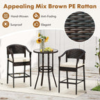 Ensemble de bar en rotin Costway 3 pièces avec fauteuils en osier et table ronde - Voir les détails