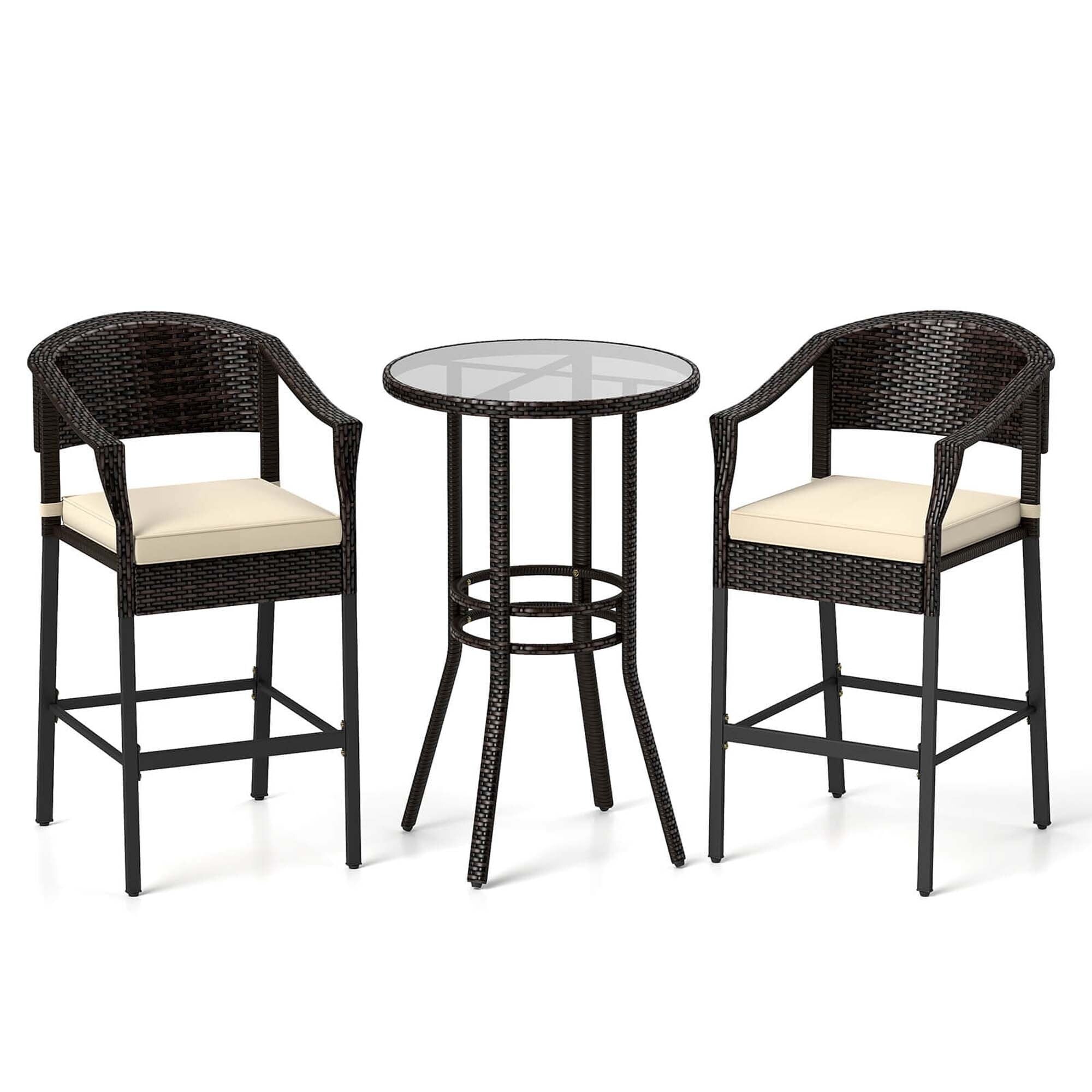 Ensemble de bar en rotin Costway 3 pièces avec fauteuils en osier et table ronde - Voir les détails