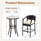 Ensemble de bar en rotin Costway 3 pièces avec fauteuils en osier et table ronde - Voir les détails
