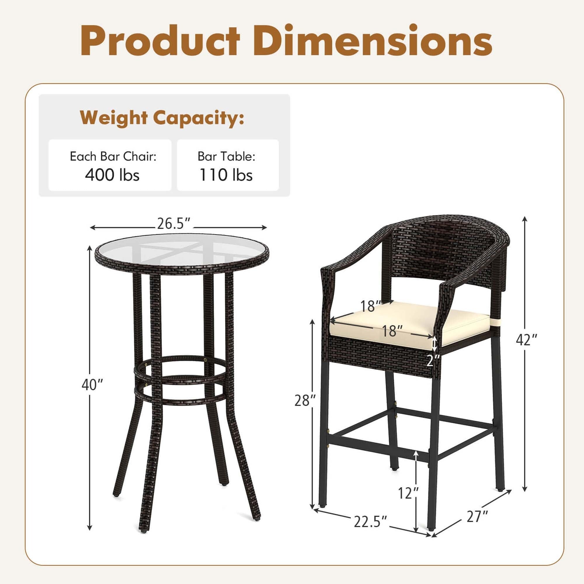 Ensemble de bar en rotin Costway 3 pièces avec fauteuils en osier et table ronde - Voir les détails