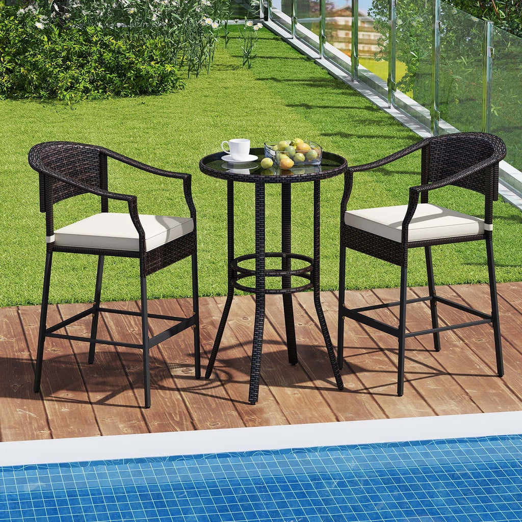Ensemble de bar en rotin Costway 3 pièces avec fauteuils en osier et table ronde - Voir les détails