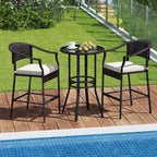 Ensemble de bar en rotin Costway 3 pièces avec fauteuils en osier et table ronde - Voir les détails