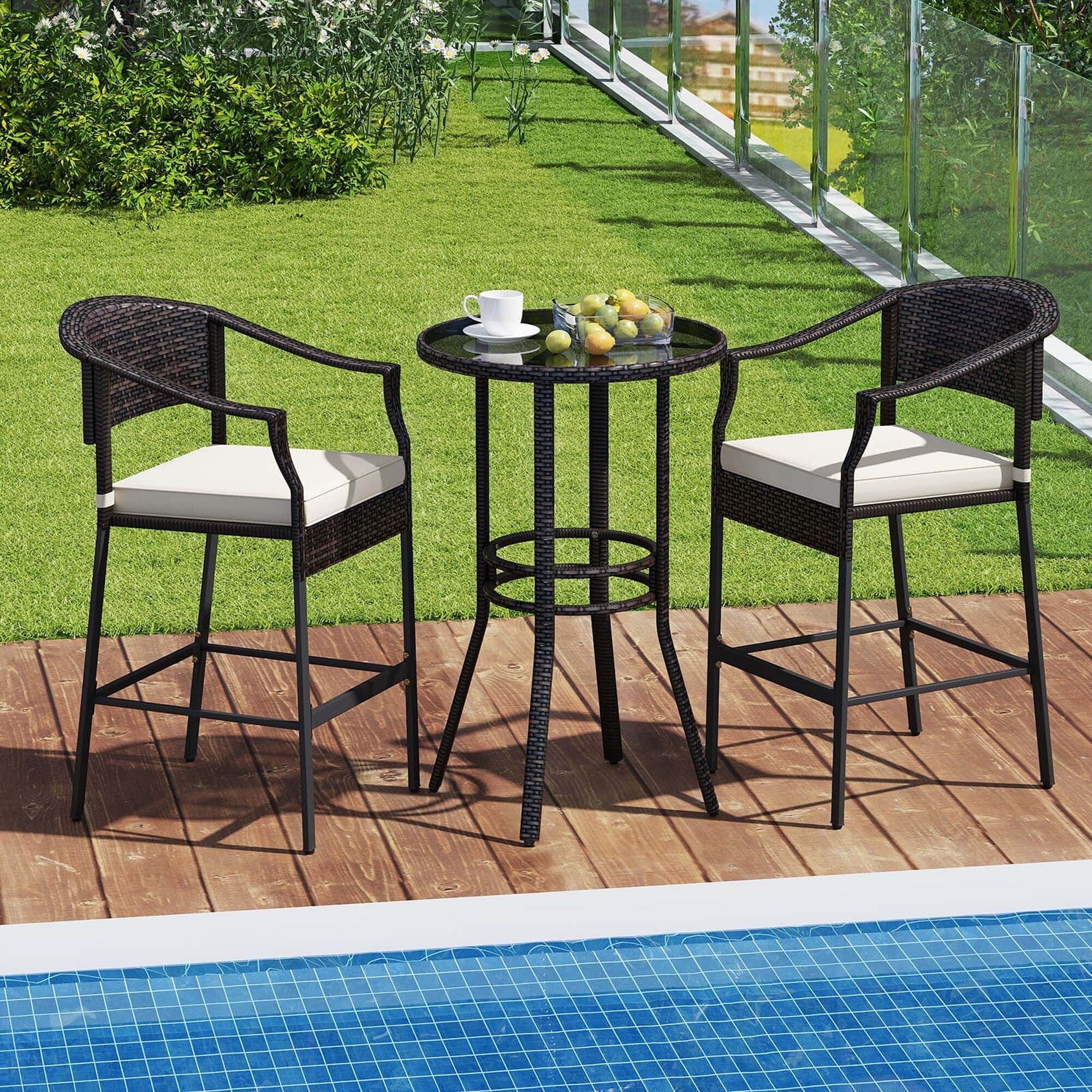 Ensemble de bar en rotin Costway 3 pièces avec fauteuils en osier et table ronde - Voir les détails