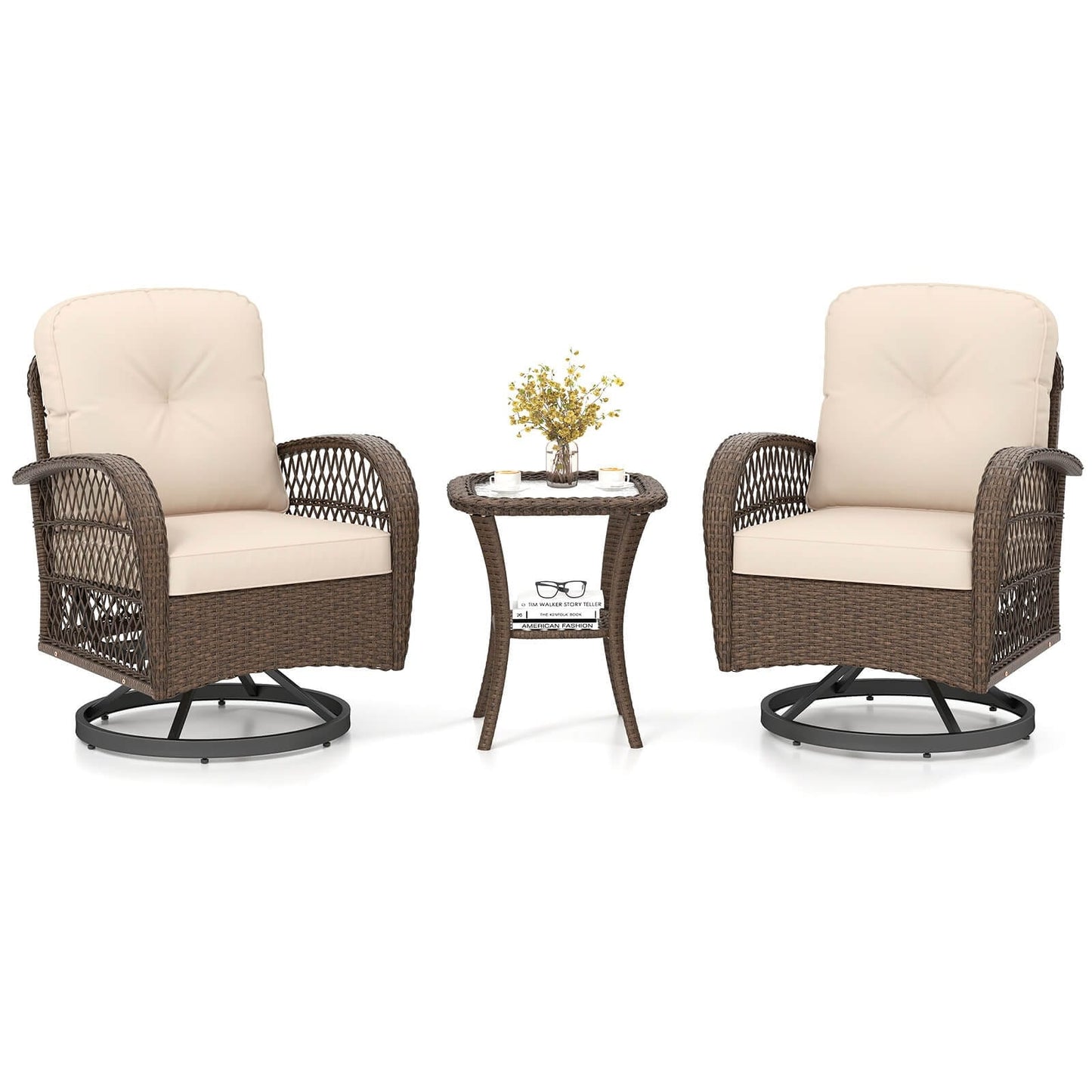 Ensemble de 3 chaises pivotantes et berçantes Costway pour patio - Voir les détails
