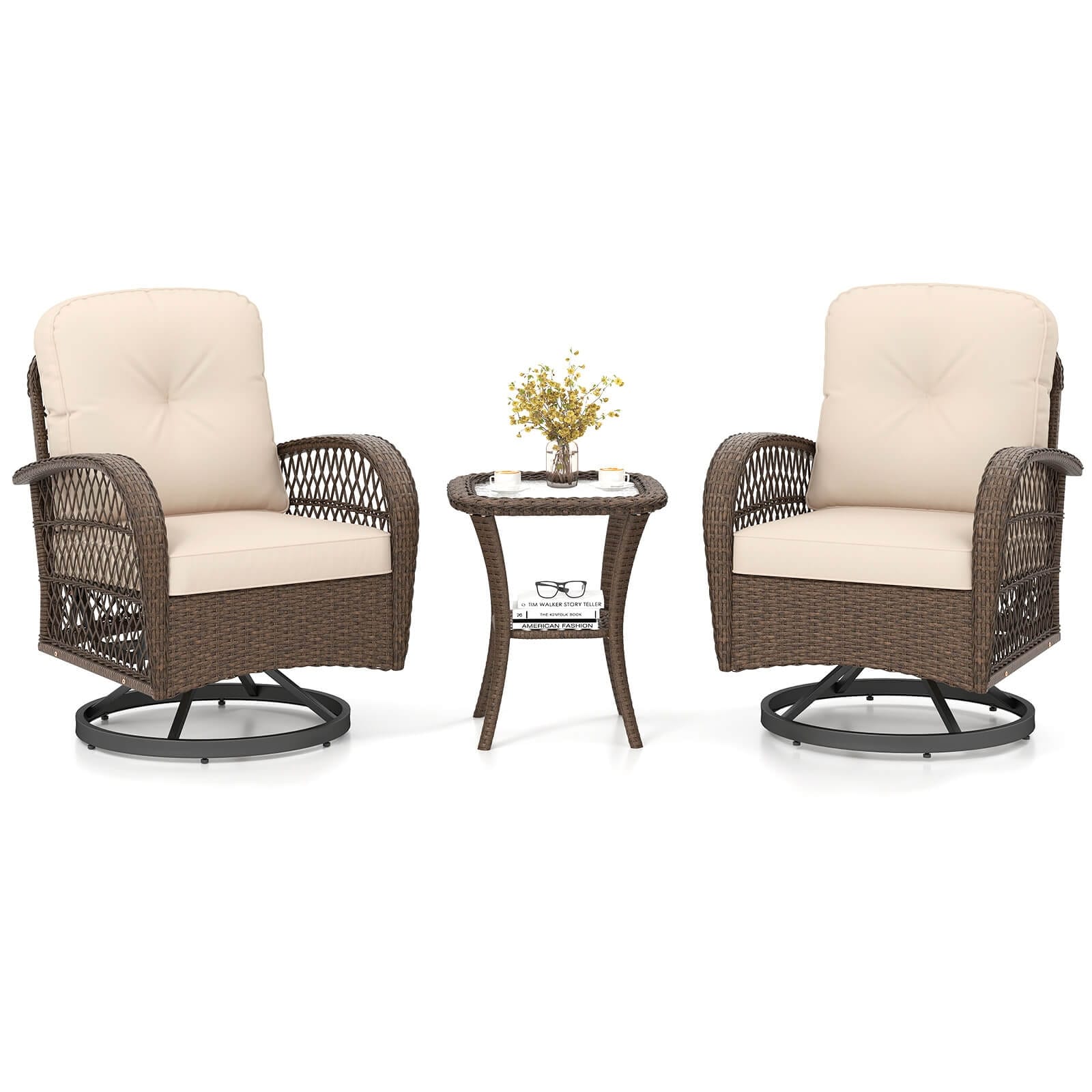Ensemble de 3 chaises pivotantes et berçantes Costway pour patio - Voir les détails