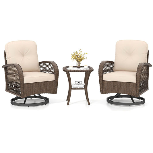 Ensemble de 3 chaises pivotantes et berçantes Costway pour patio - Voir les détails
