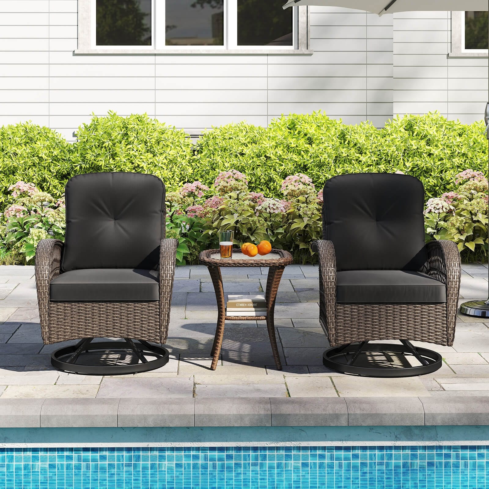 Ensemble de 3 chaises pivotantes et berçantes Costway pour patio - Voir les détails