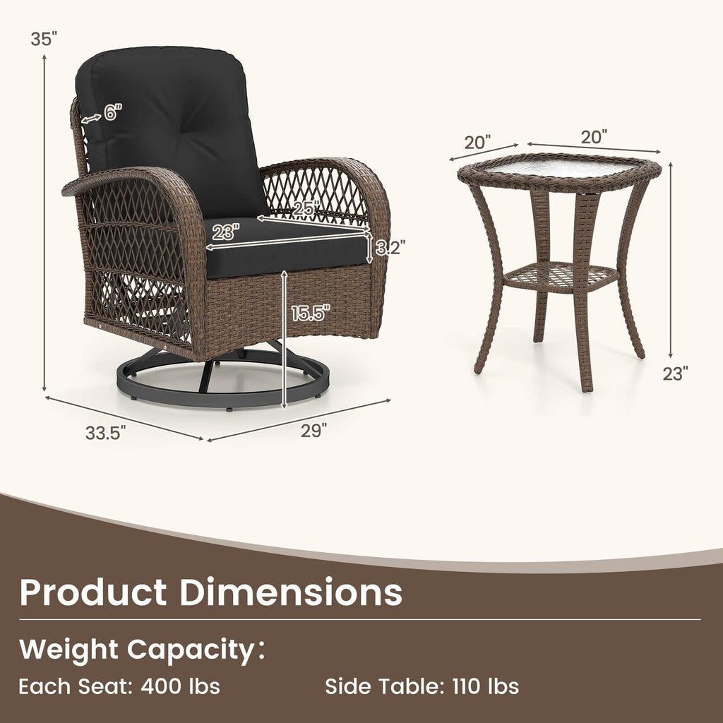 Ensemble de 3 chaises pivotantes et berçantes Costway pour patio - Voir les détails