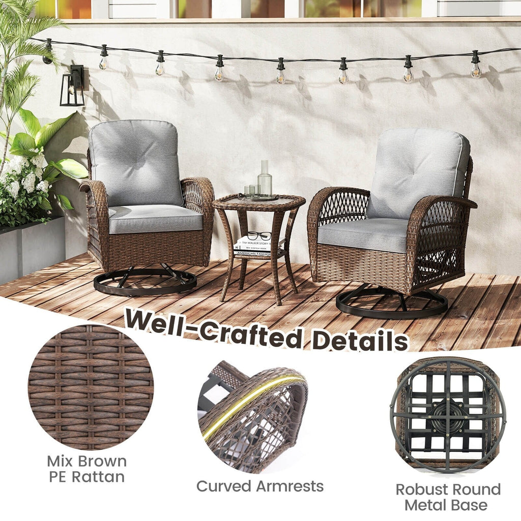 Ensemble de 3 chaises pivotantes et berçantes Costway pour patio - Voir les détails