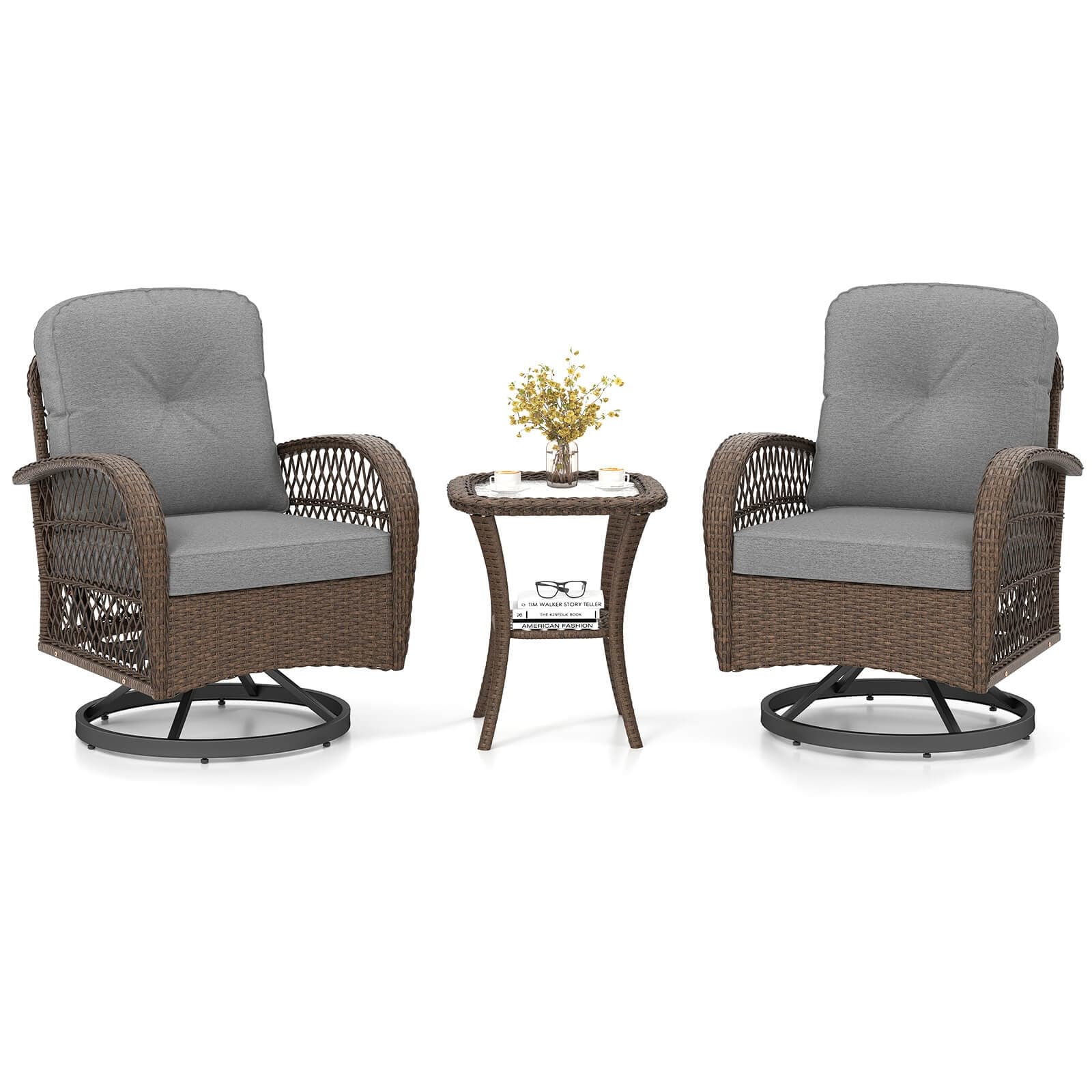 Ensemble de 3 chaises pivotantes et berçantes Costway pour patio - Voir les détails