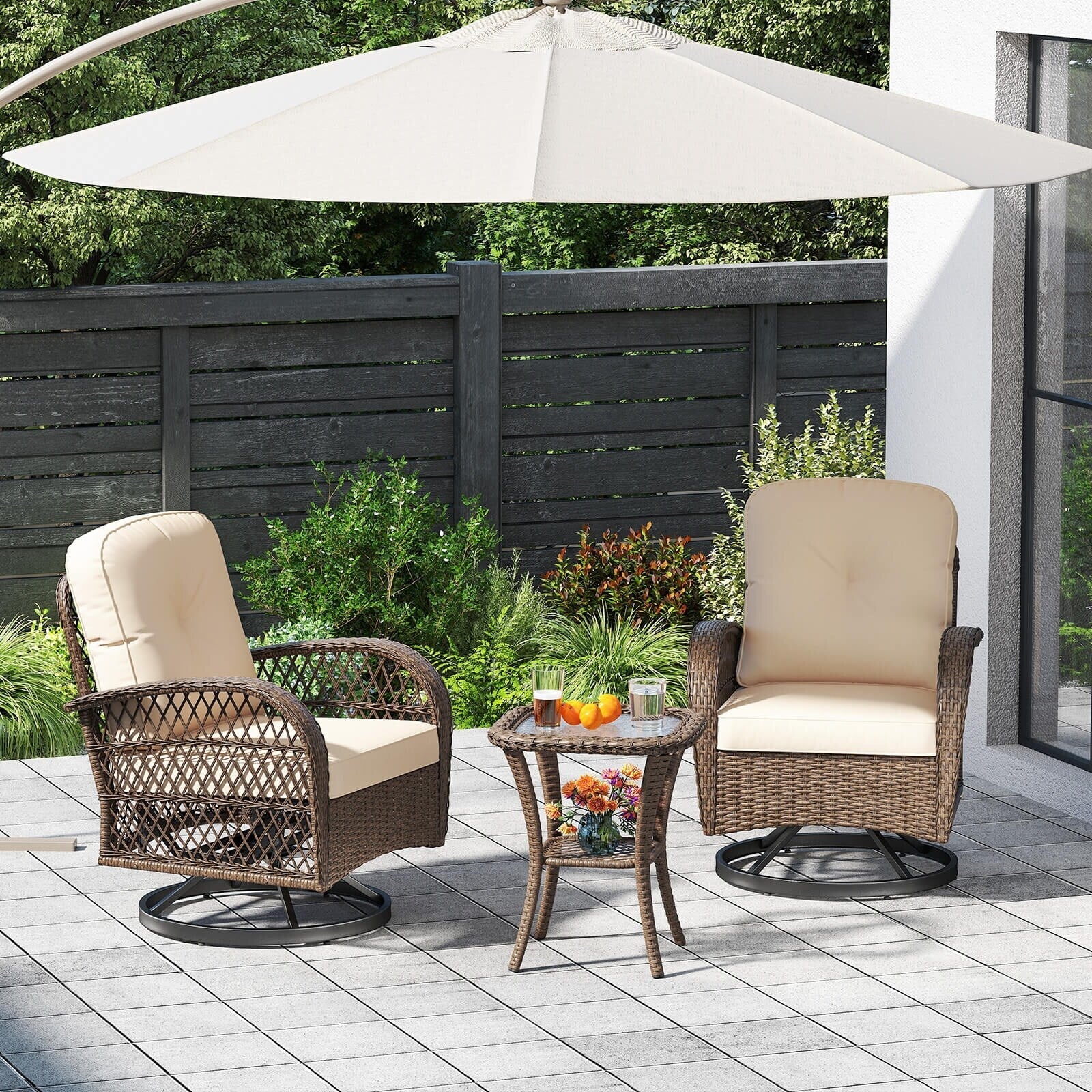 Ensemble de 3 chaises pivotantes et berçantes Costway pour patio - Voir les détails