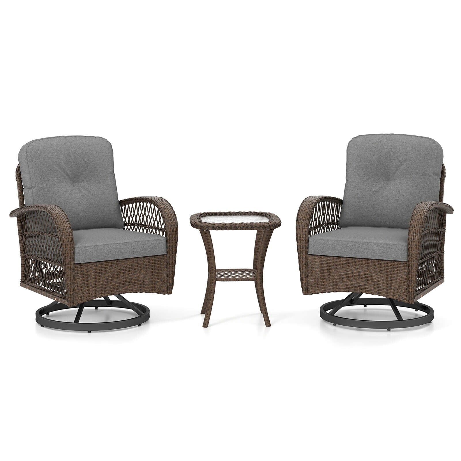 Ensemble de 3 chaises pivotantes et berçantes Costway pour patio - Voir les détails