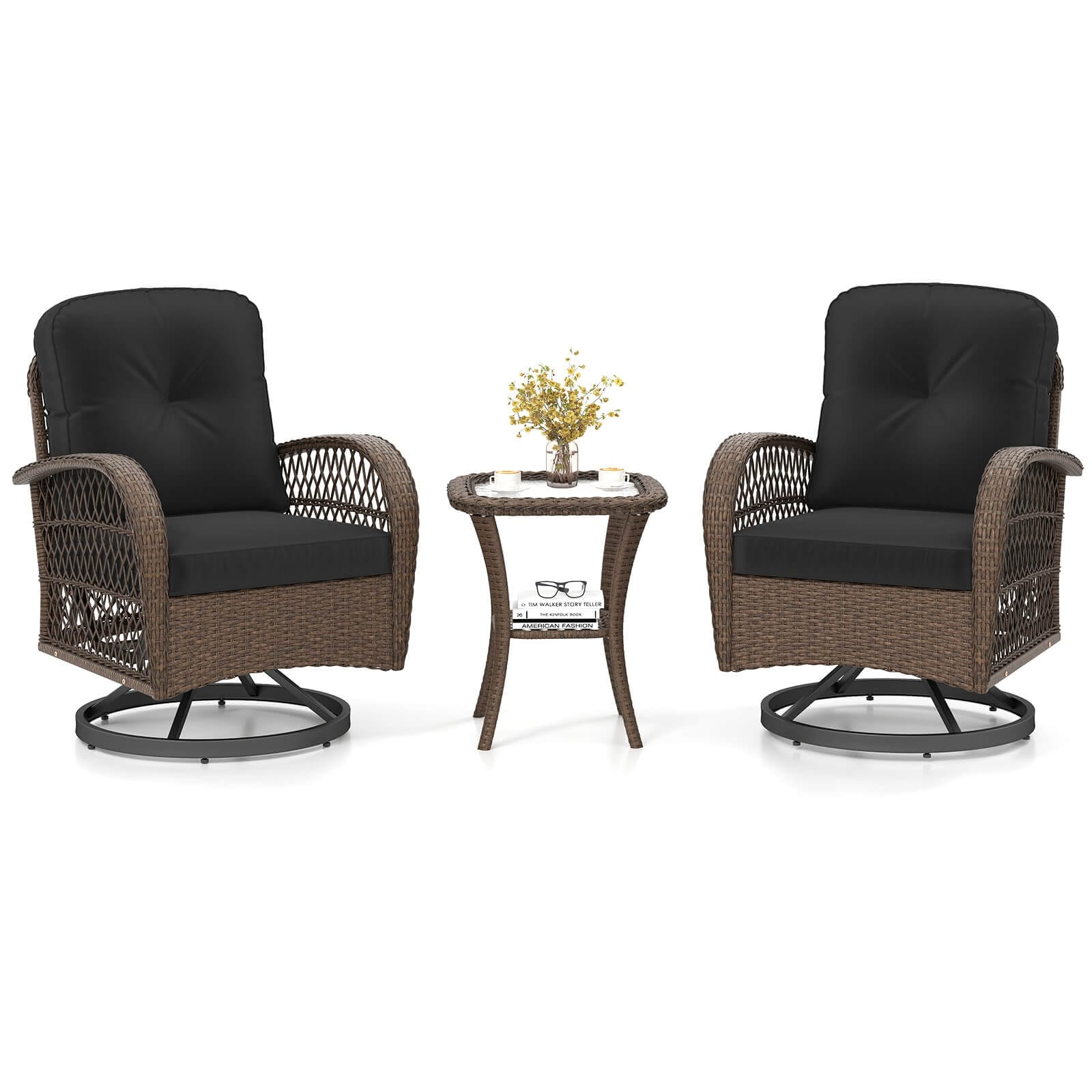 Ensemble de 3 chaises pivotantes et berçantes Costway pour patio - Voir les détails