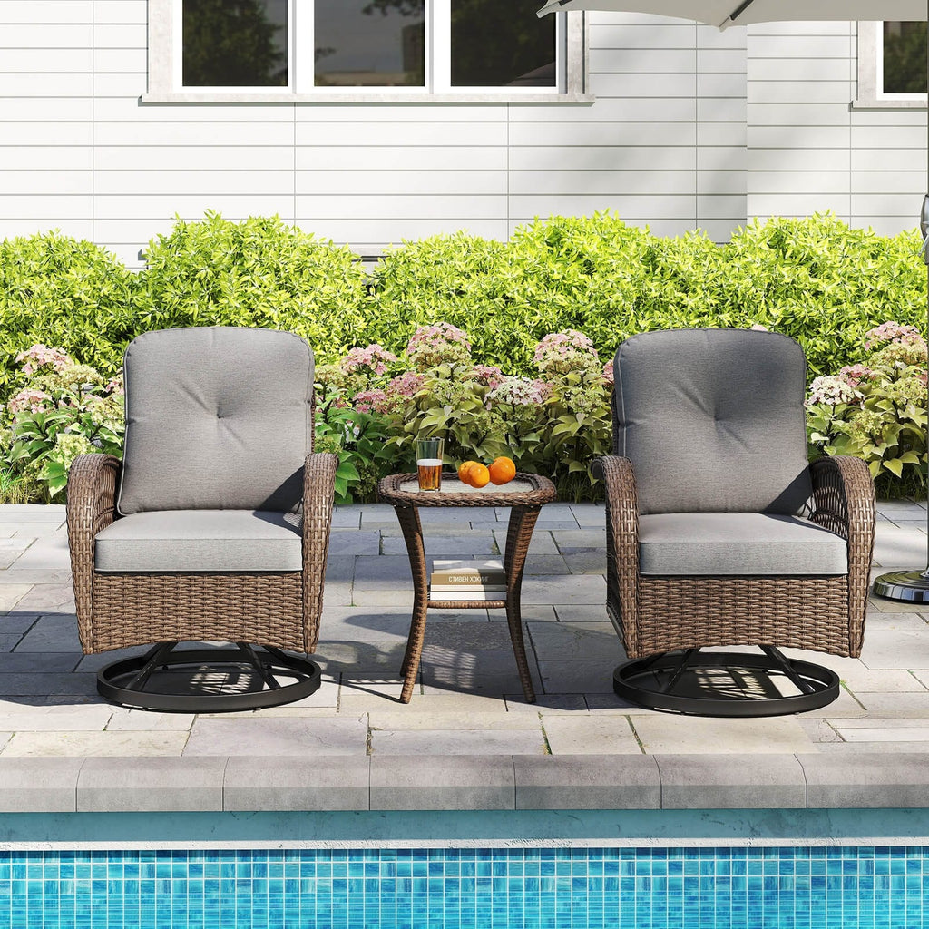 Ensemble de 3 chaises pivotantes et berçantes Costway pour patio - Voir les détails