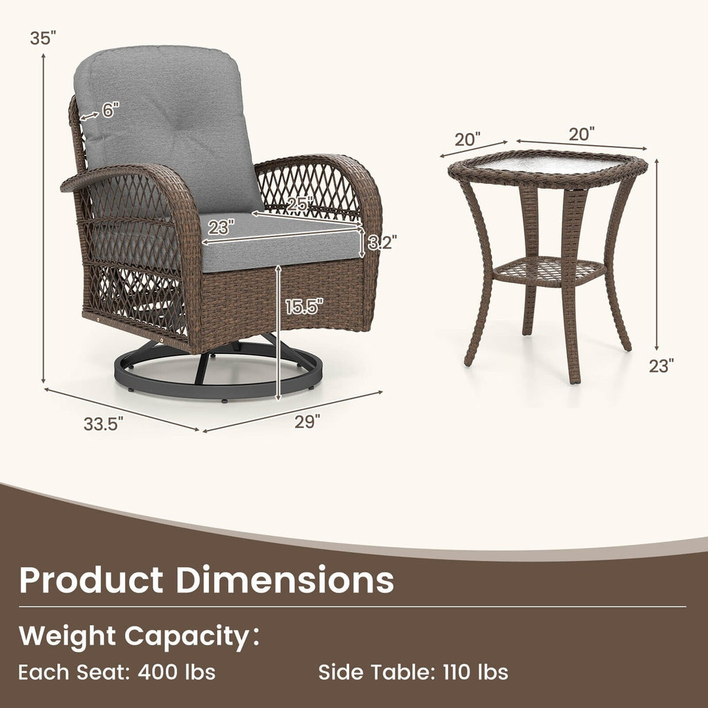 Ensemble de 3 chaises pivotantes et berçantes Costway pour patio - Voir les détails