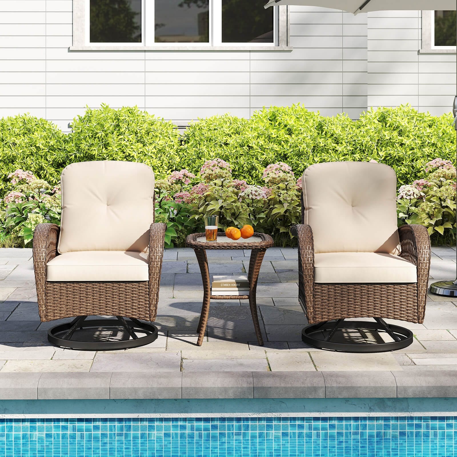 Ensemble de 3 chaises pivotantes et berçantes Costway pour patio - Voir les détails