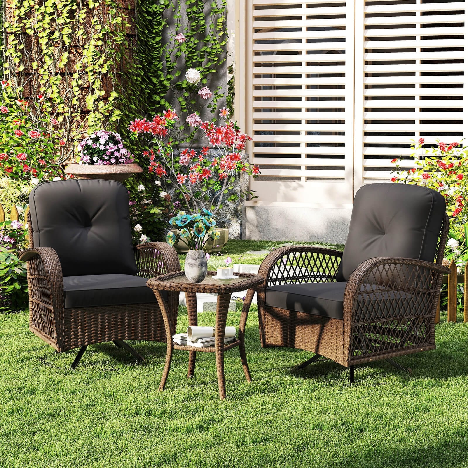Ensemble de 3 chaises pivotantes et berçantes Costway pour patio - Voir les détails