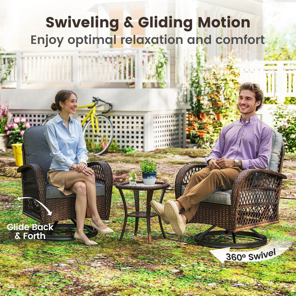 Ensemble de 3 chaises pivotantes et berçantes Costway pour patio - Voir les détails