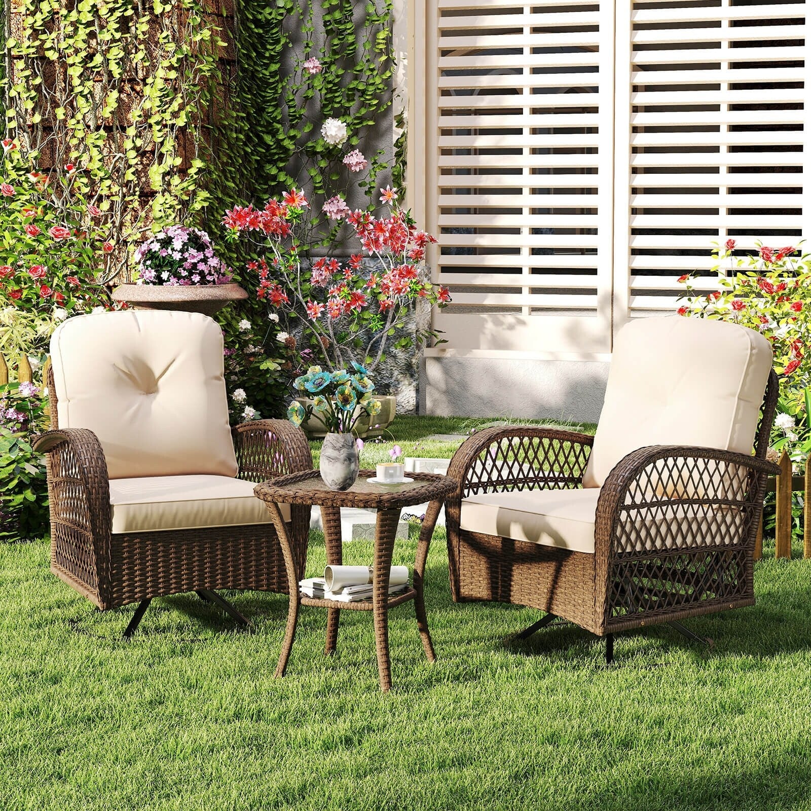 Ensemble de 3 chaises pivotantes et berçantes Costway pour patio - Voir les détails