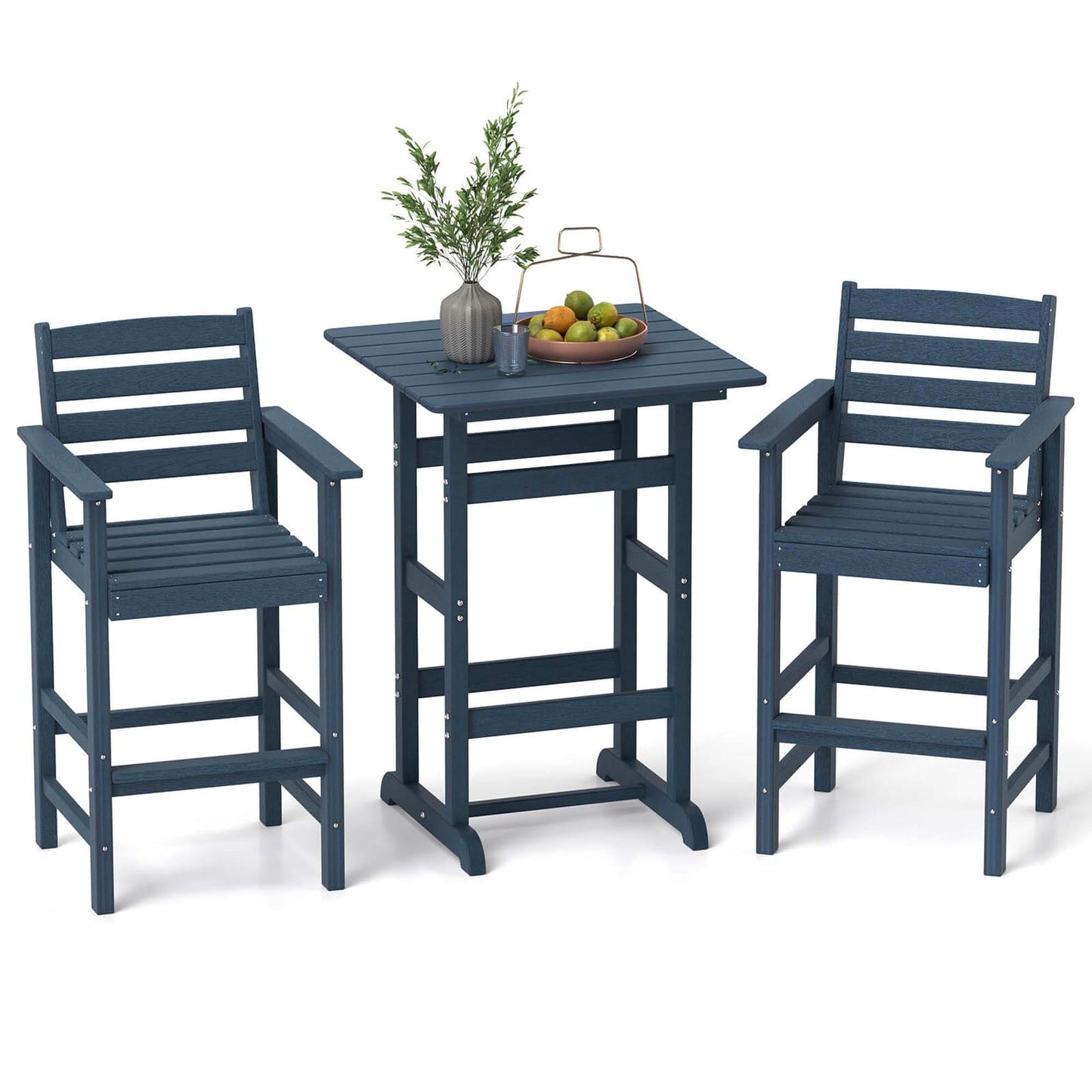 Ensemble de bar Costway 3 pièces en PEHD avec fauteuils et plateau haut carré - Voir les détails