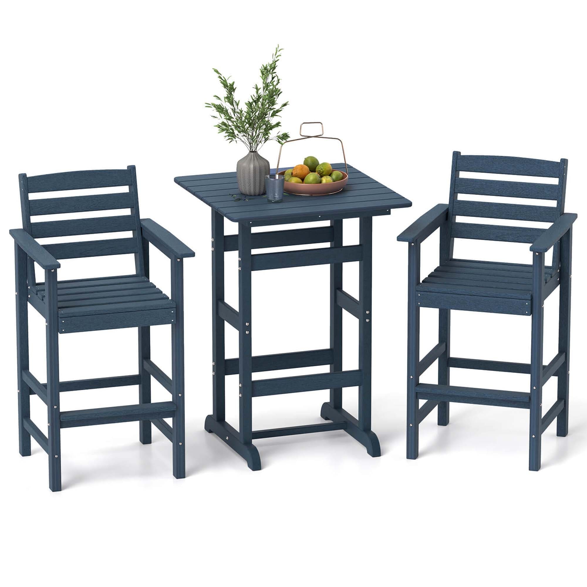Ensemble de bar Costway 3 pièces en PEHD avec fauteuils et plateau haut carré - Voir les détails