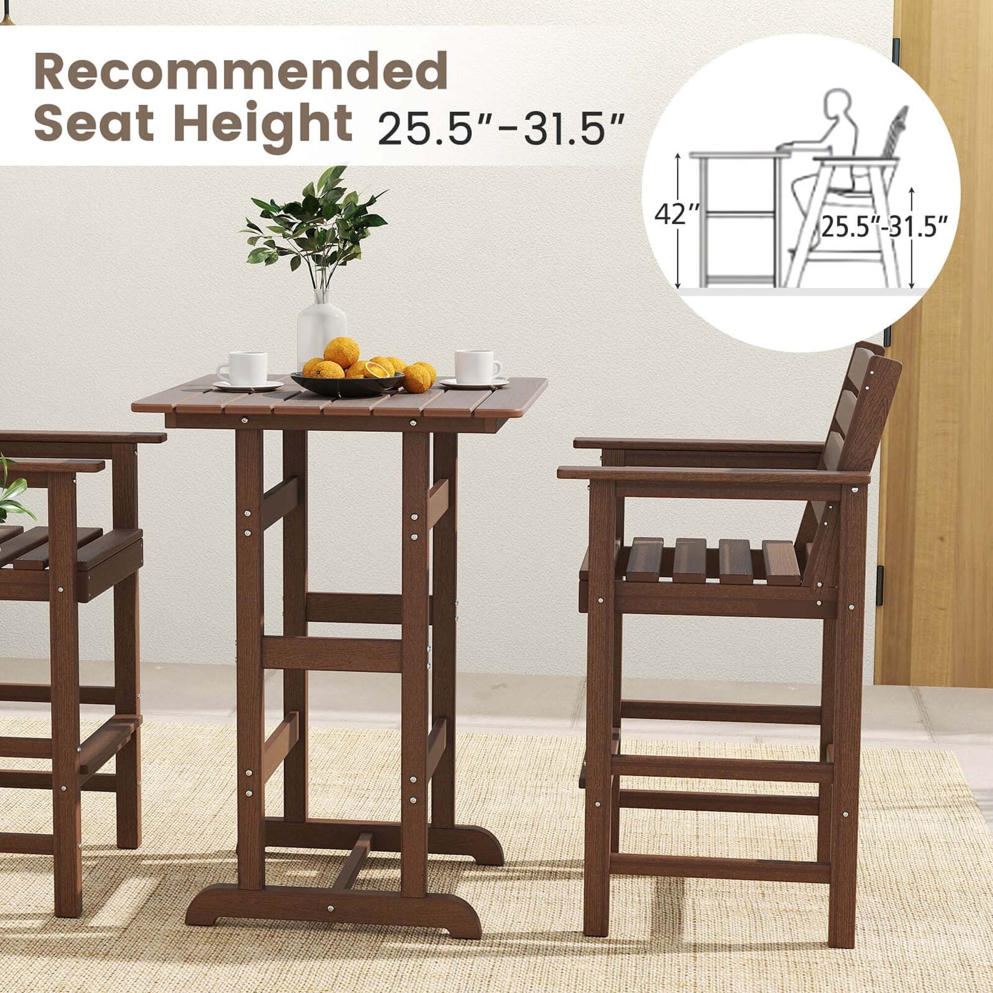 Ensemble de bar Costway 3 pièces en PEHD avec fauteuils et plateau haut carré - Voir les détails