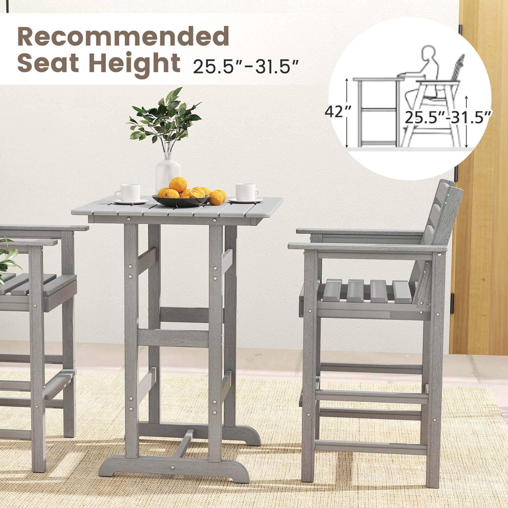 Ensemble de bar Costway 3 pièces en PEHD avec fauteuils et plateau haut carré - Voir les détails