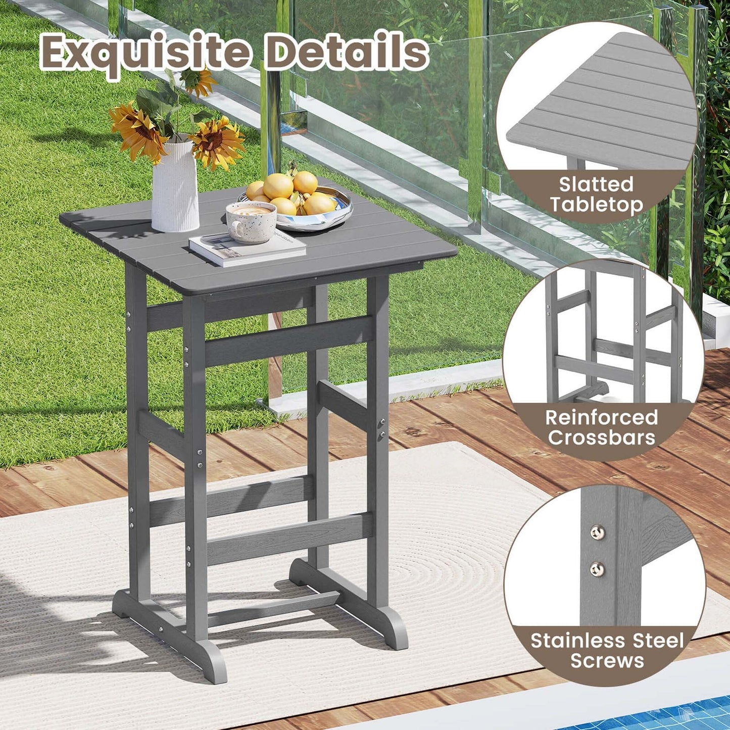 Ensemble de bar Costway 3 pièces en PEHD avec fauteuils et plateau haut carré - Voir les détails